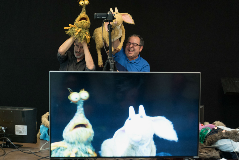 Puppeteer Allan Trautman, left, shows me how it’s done.
